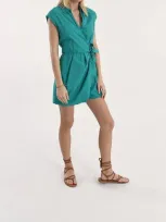 Molly Bracken Wrapped Romper In Emerald Green In Blue