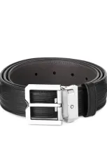 Montblanc Calfskin Textured Belt In Black