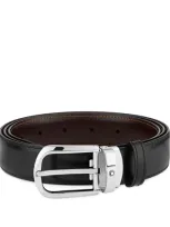 Montblanc Leather Horseshoe Reversible Belt In Black