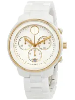 Movado Bold Verso Chronograph Quartz White Dial Ladies Watch 3600933 In Gold Tone / White