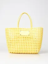 Msgm Woven Logo Patch Top Handle Bag In Yellow