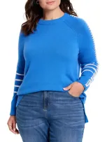 Nic + Zoe Nic+zoe Dashing Down Whipstitch High/low Sweater In Sapphire