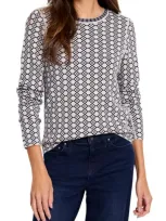 Nic + Zoe Nic+zoe Geo Print Reversible Sweater In Indigo Multi