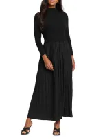 Nic + Zoe Nic+zoe Kira Long Sleeve Knit & Woven Dress In Black Onyx