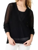 Nic + Zoe Nic+zoe Metallic Mesh Stitch Sweater In Black