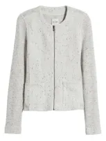 Nic + Zoe Nic+zoe Mix Zip Front Knit Jacket In Sugar Cookie