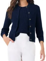 Nic + Zoe Nic+zoe Round Neck Button Up Cardigan In Dark Indigo