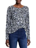 Nic + Zoe Tossed Paisley Supersoft Sweater In Indigo Multi In Blue