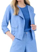 Nic + Zoe Rumba Linen Blend Moto Jacket In Blue Mix