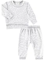 Paigelauren Babies'  Hacci Animal Print Long Sleeve Top & Pants Lounge Set In Light Gray