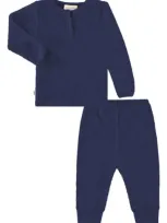 Paigelauren Babies'  Stretch Organic Cotton Blend Thermal Top & Leggings Set In Blue