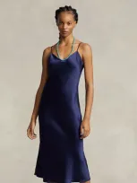 Polo Ralph Lauren Silk Midi Slip Dress In Blue