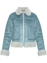 Ps By Paul Smith Women's Light Blue Bonded Faux Fur Aviator Jacket