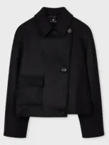 Ps By Paul Smith Women's Black Wool-cashmere Blend Cropped Cocoon Jacket