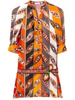 Pucci Girandole-print Shirt Minidress In Orange