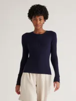 Quince Women's Featherweight Cashmere Ribbed Henley Sweater In Deep Navy