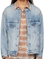 R13 Blue Collarless Trucker Denim Jacket In Caxton Blue