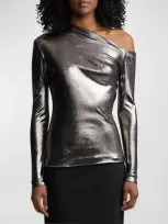 Ralph Lauren Off-shoulder Laminated Jersey Top In Asteroid