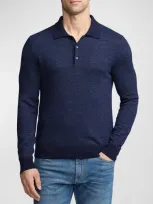 Ralph Lauren Purple Label Men's Cashmere-linen Polo-collar Sweater In Navy