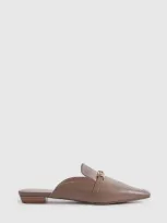 Reiss Meghan Buckle-embellished Leather Mules In Taupe