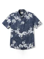 Reyn Spooner 50th State Flower Tailored Fit Short Sleeve Button-down Shirt In Navy