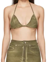 Rick Owens Drkshdw Khaki Porterville Foil Stretch Denim Bra In 85 Sage