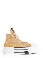 Rick Owens Drkshdw Converse Dbl Drkstar Distressed Over-dyed Canvas High-top Sneakers In Beige