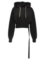 Rick Owens Drkshdw Tatlin Drawstring Cropped Hoodie In Black