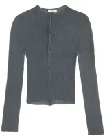 Rier Fitted Ribbed Silk Cardigan With In Grey