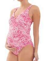 Ripe Maternity Janis Tie Front One-piece Maternity Swimsuit In Hot Pink / White