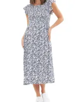 Ripe Maternity Joyce Smocked Maternity Dress In White / Navy