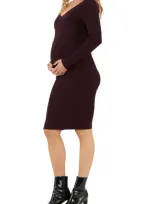 Ripe Maternity Sadie Rib Long Sleeve Maternity/nursing Dress In Maroon