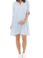 Ripe Maternity Sam Stripe Button Through Dress Sky Blue/white In Sky Blue,white