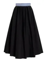 Rosie Assoulin Full Pleated Cotton Mid Skirt In Black