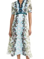 Saloni Tabitha Printed Silk Puff-sleeve Midi Dress In Feather Papyrus