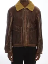 Salvatore Santoro Leather Bomber Jacket In Brown