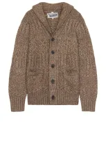 Schott Merino Wool Cardigan In Khaki