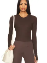 Splits59 Louise Rib Long Sleeve Crop Top In Brown