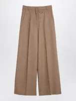 Sportmax Beige Blend Tweed Wide Trousers In Grey