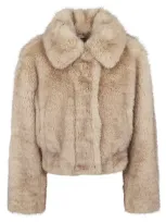 Stand Studio Lena Jacket Faux Fur Natural Fox 55 Cm In Brown