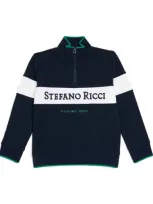 Stefano Ricci Kids' Logo Half-zip Sweatshirt In Blue