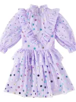 Stella Mccartney Kids' Polka-dot Ruffled Tulle Dress In Purple