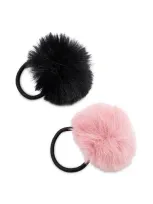 Surell Kids' Girls' Faux Rex Pom Hair Elastics - One Size In Black/fuschia