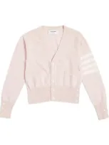 Thom Browne Kids' Cashmere 4-bar V-neck Cardigan In Pink