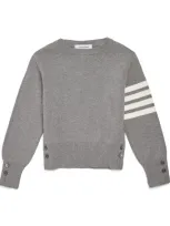 Thom Browne Kids' Milano-stitch 4-bar Sweater In Grey