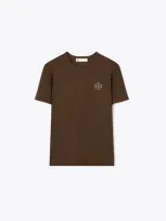 Tory Burch Embellished Logo T-shirt In Deep Brown