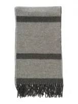 Totême Grey Scarf With Fringed Hem And Monogram In Jacquard Wool Woman