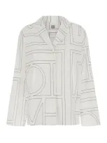 Totême White Shirt With Cuban Collar And Monogram In Silk Woman In Multi