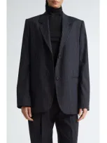 Totême Toteme Pinstripe Wool Blend Tailored Jacket In Navy