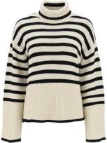 Totême Women's Wool Striped Turtle-neck Jumper Sweater In Beige